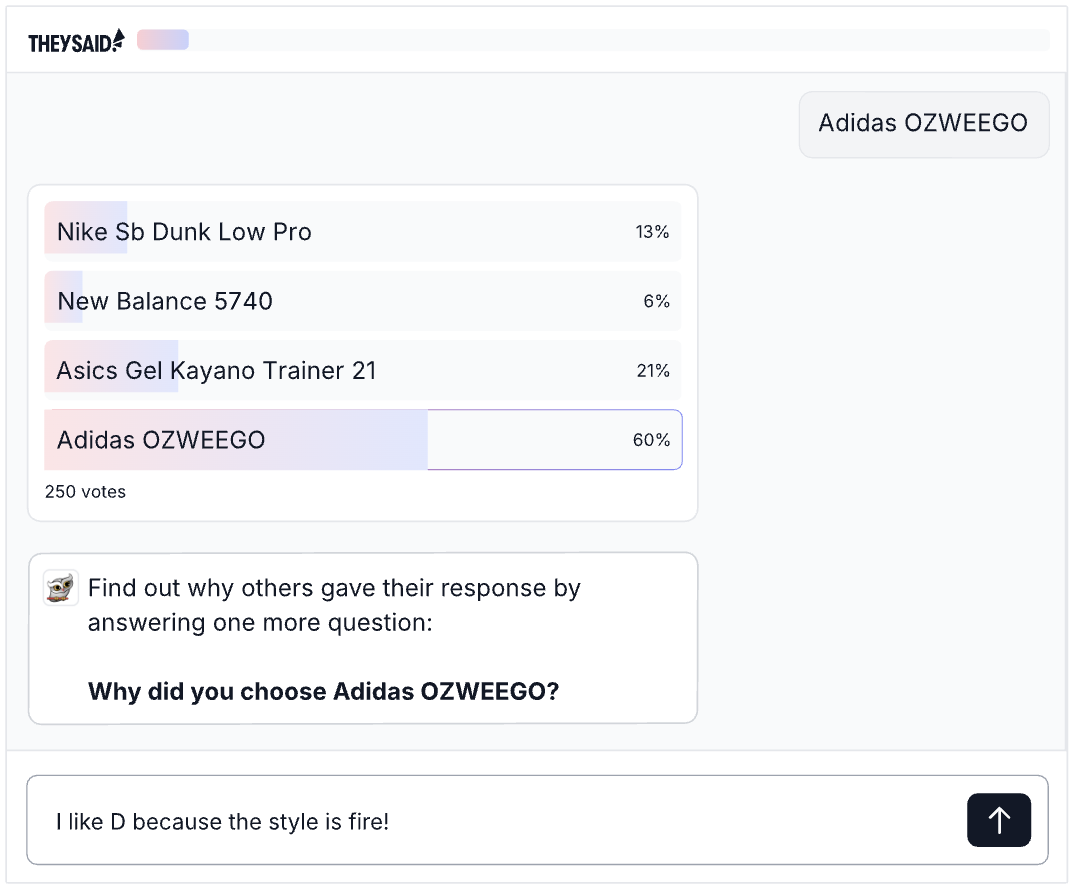 AI Polls Interface showing a sneaker preference poll